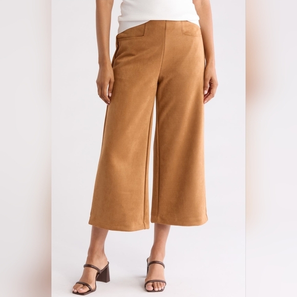 T Tahari Pants - T Tahari Wide Leg Faux Suede Crop Pants, Tobacco XL